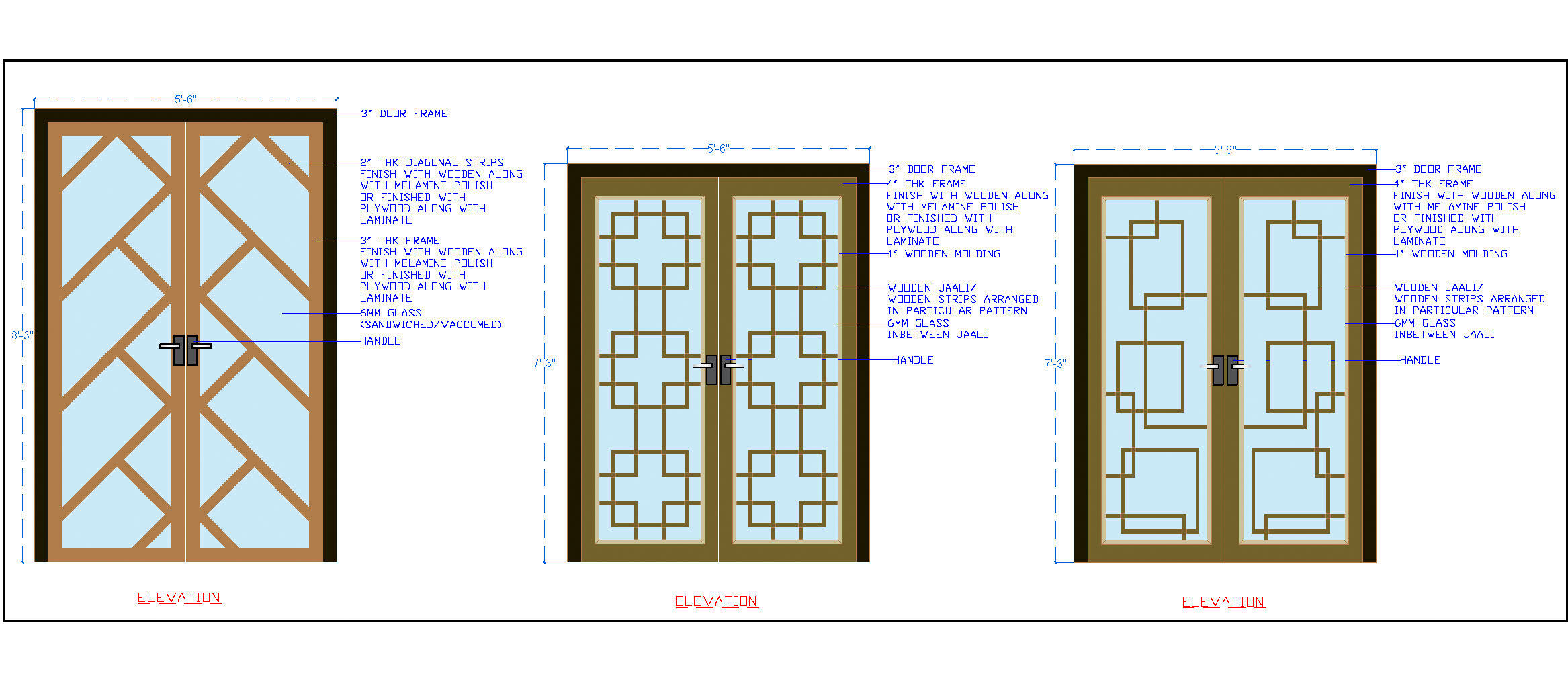 Glass Doors CAD Block with Geometrical Patterns